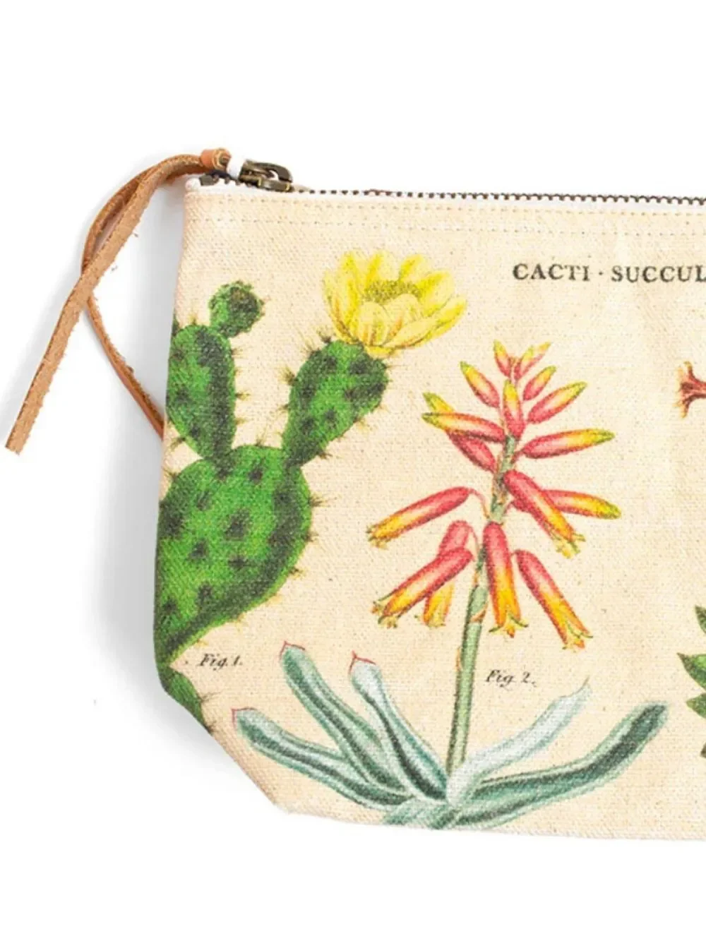 Cavallini & Co Cacti & Succulents natural ivory green vintage pouch 100% cotton